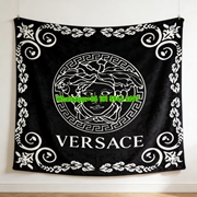 Versace Black White Medusa Greek Key Baroque Border Print Flannel Sofa Throw Blanket IMG_1311